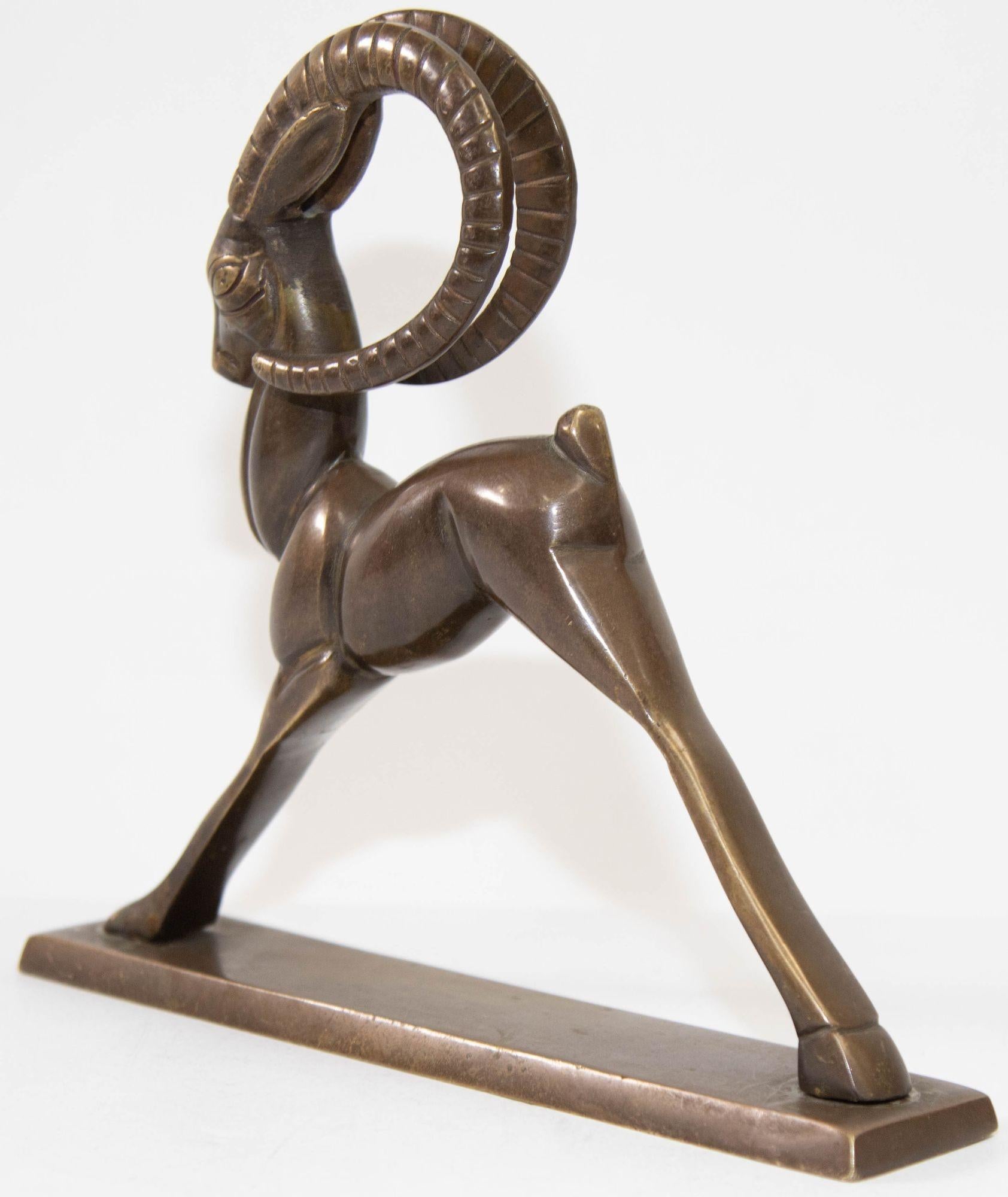 Vintage French Art Deco Style Sculpture of Brass Ibex Antelope 6