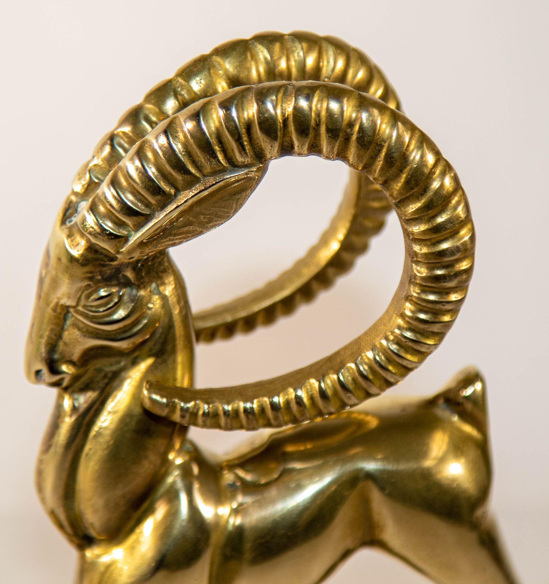 Vintage French Art Deco Style Sculpture of Brass Ibex Antelope For Sale 6