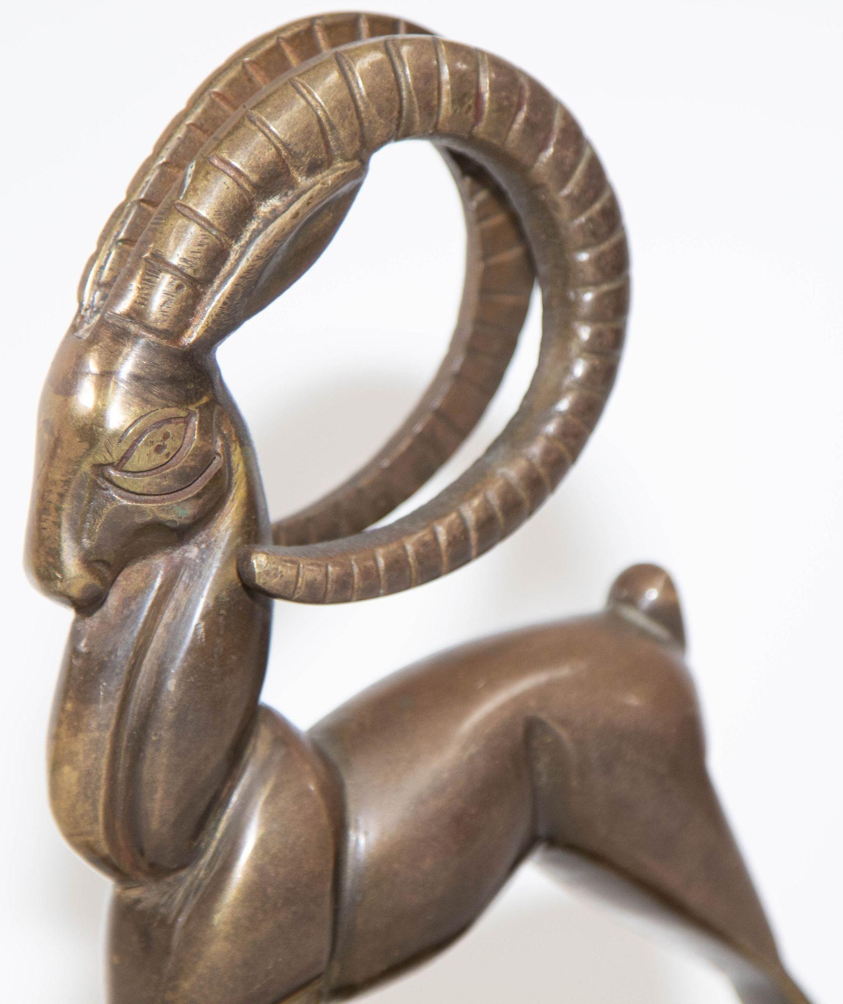 Vintage French Art Deco Style Sculpture of Brass Ibex Antelope 8