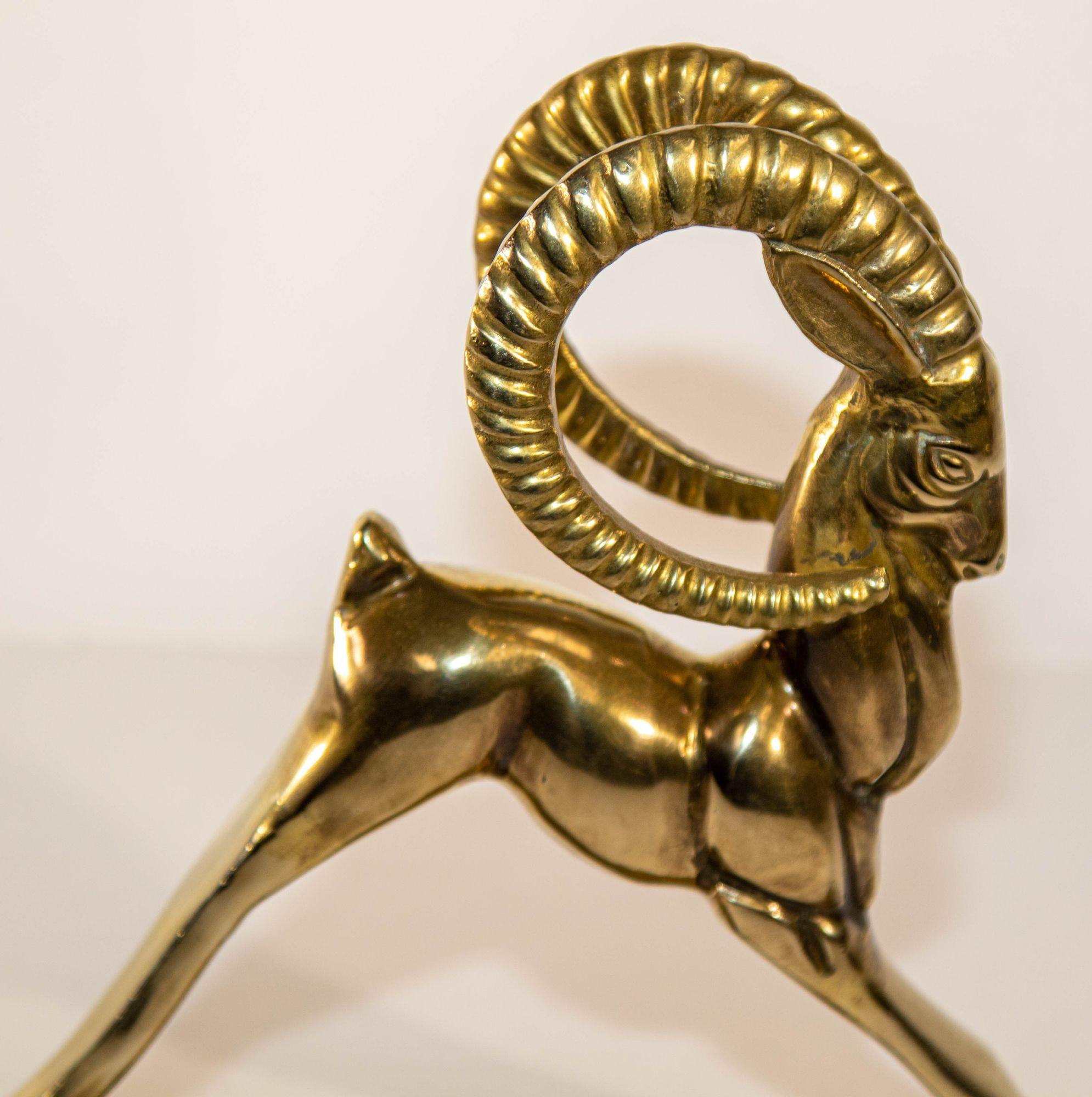 Vintage French Art Deco Style Sculpture of Brass Ibex Antelope For Sale 7