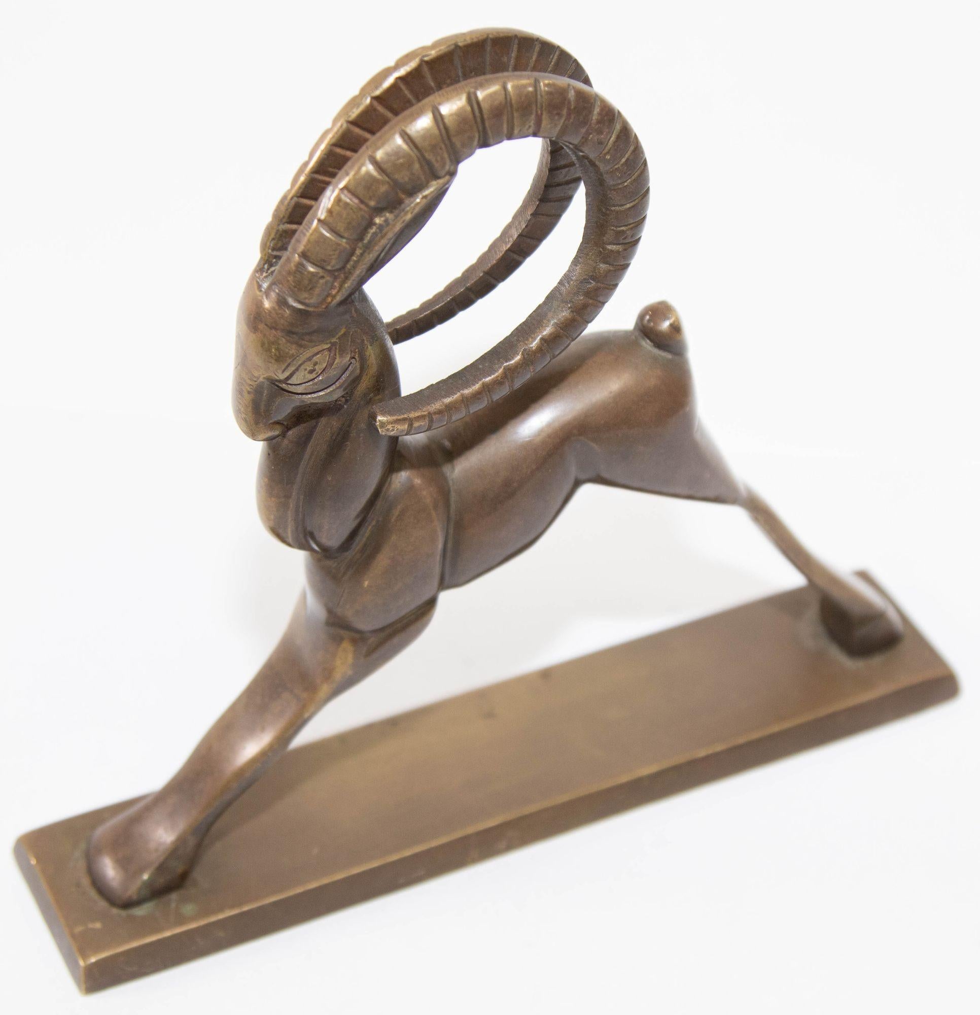Vintage French Art Deco Style Sculpture of Brass Ibex Antelope 9