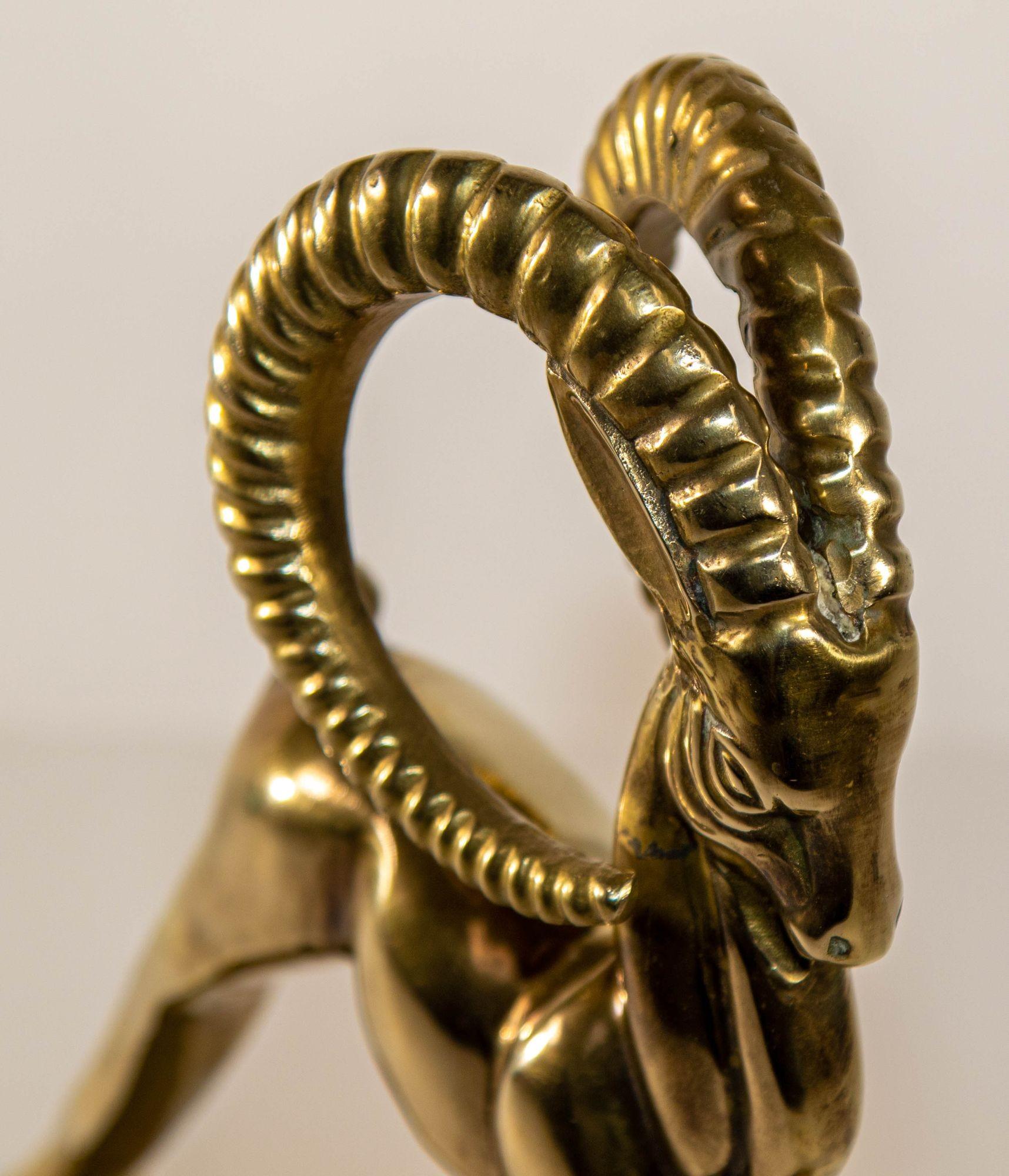 Vintage French Art Deco Style Sculpture of Brass Ibex Antelope For Sale 8