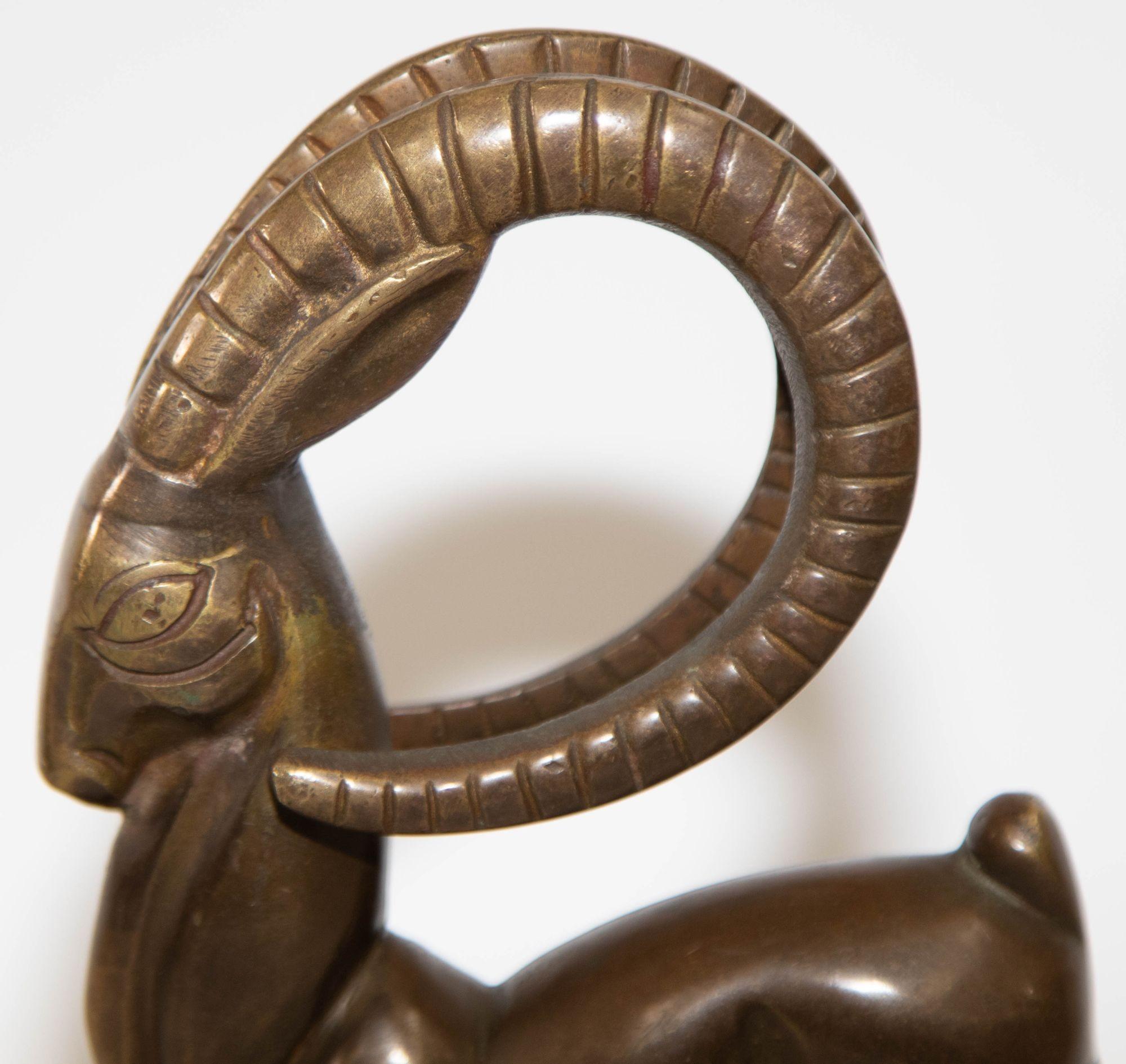American Vintage French Art Deco Style Sculpture of Brass Ibex Antelope