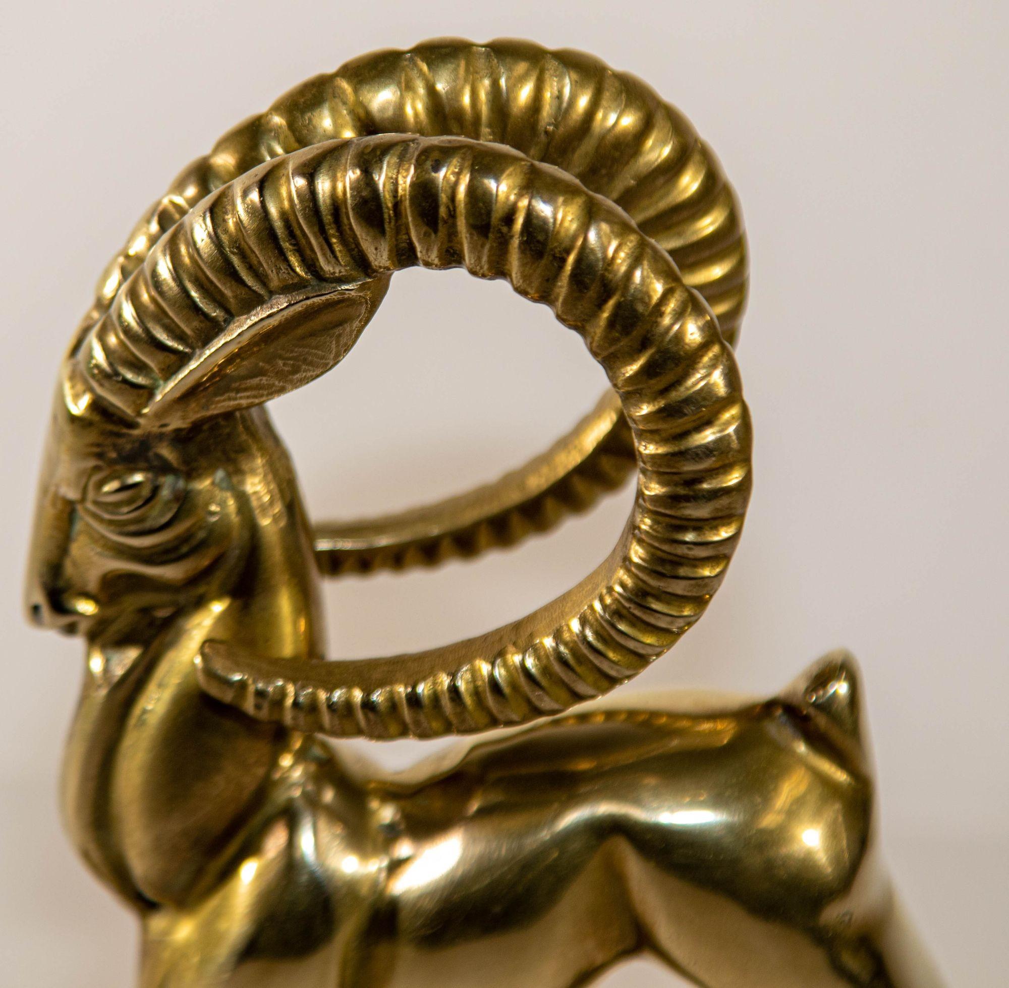 20th Century Vintage French Art Deco Style Sculpture of Brass Ibex Antelope For Sale