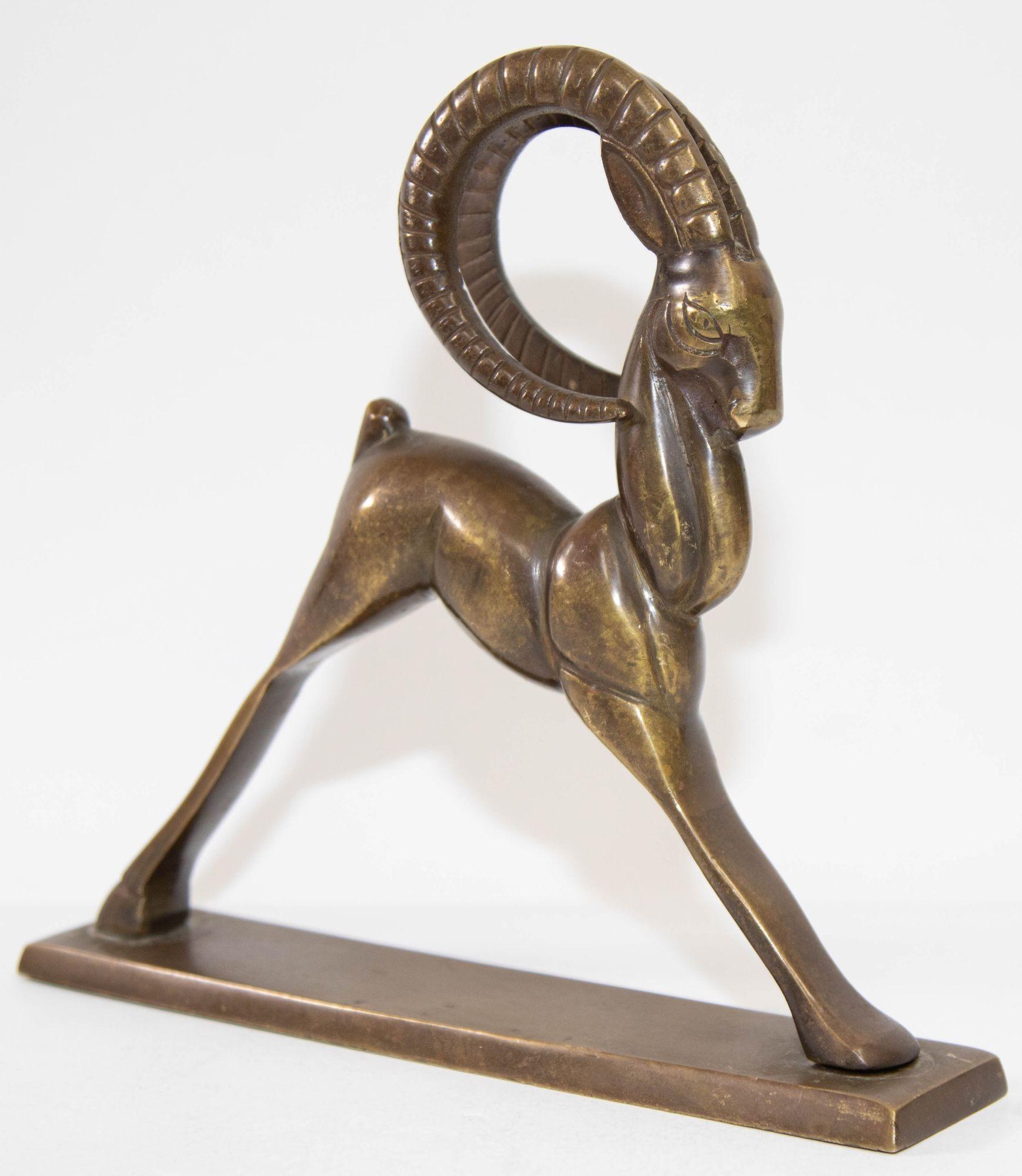 Vintage French Art Deco Style Sculpture of Brass Ibex Antelope 2