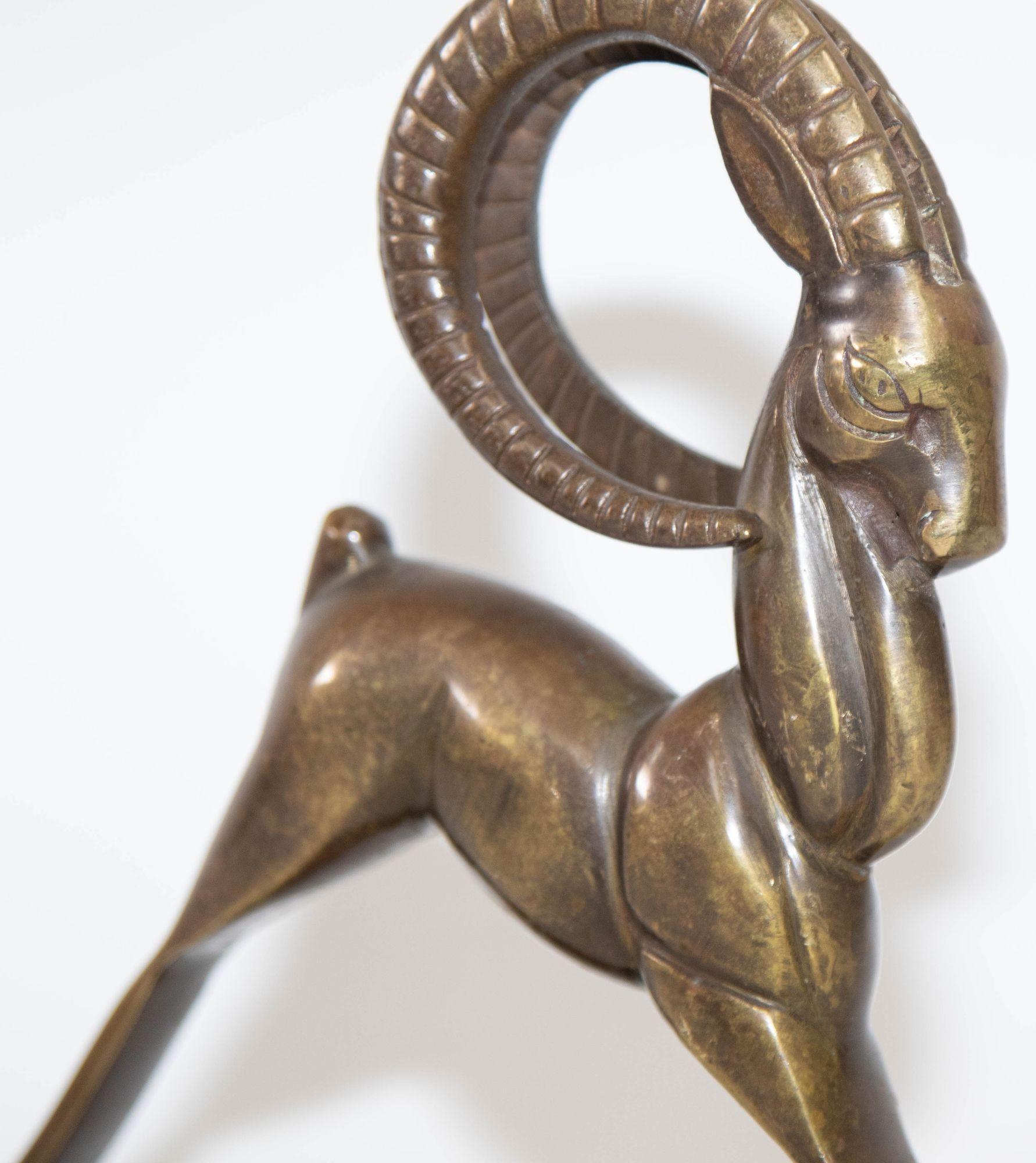 Vintage French Art Deco Style Sculpture of Brass Ibex Antelope 3