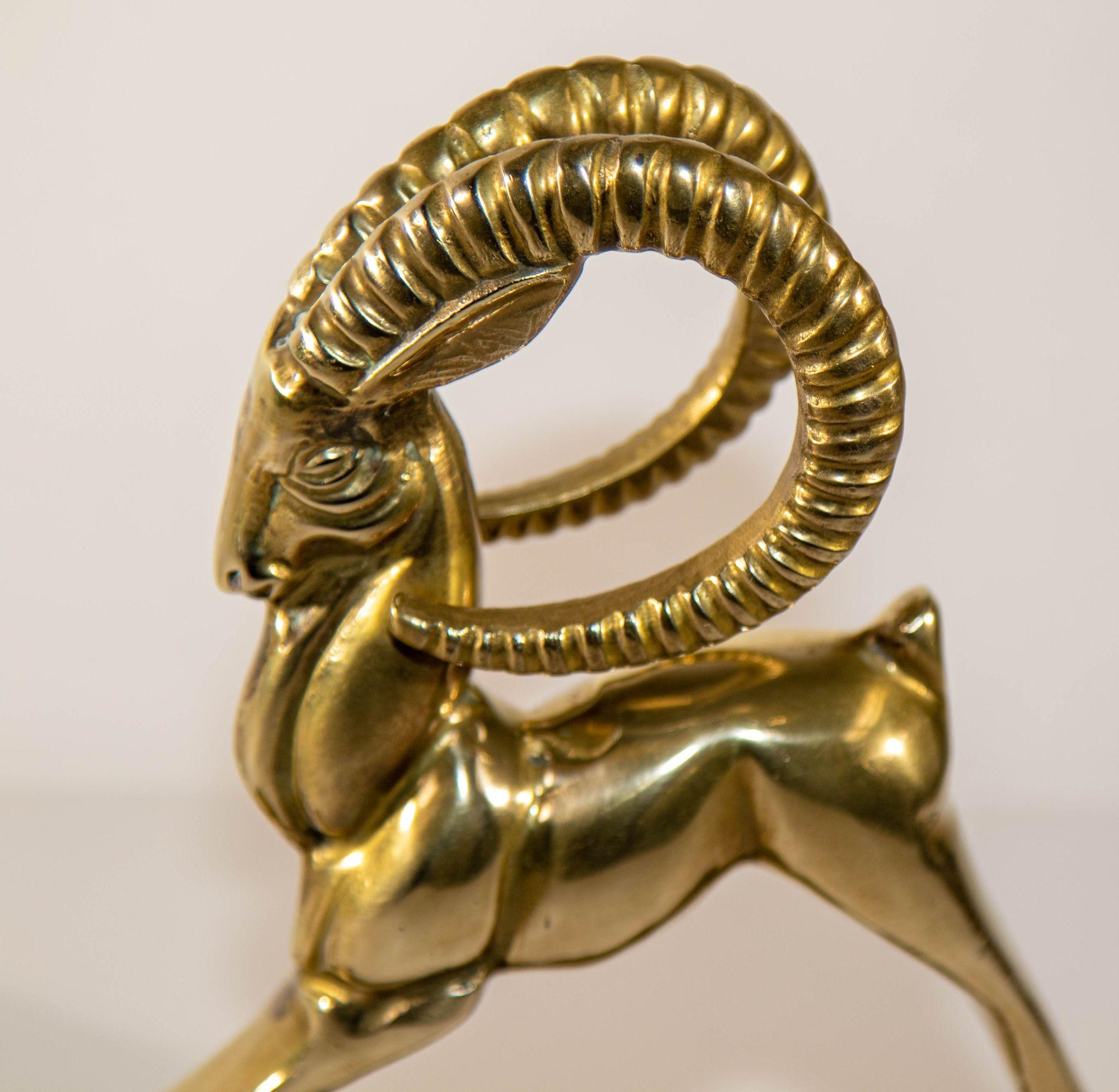 Vintage French Art Deco Style Sculpture of Brass Ibex Antelope For Sale 2