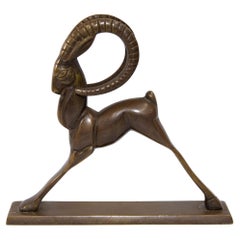 Vintage French Art Deco Style Sculpture of Brass Ibex Antelope