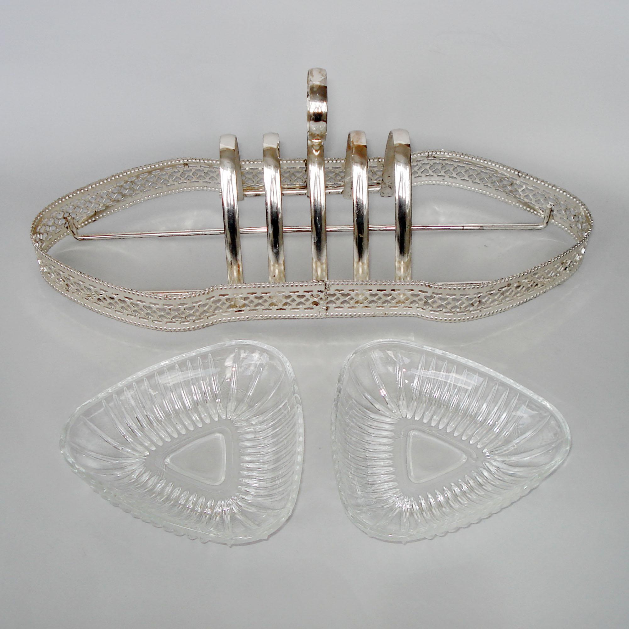 European Vintage French Art Deco Toast Rack with Jam and Butter Dishes