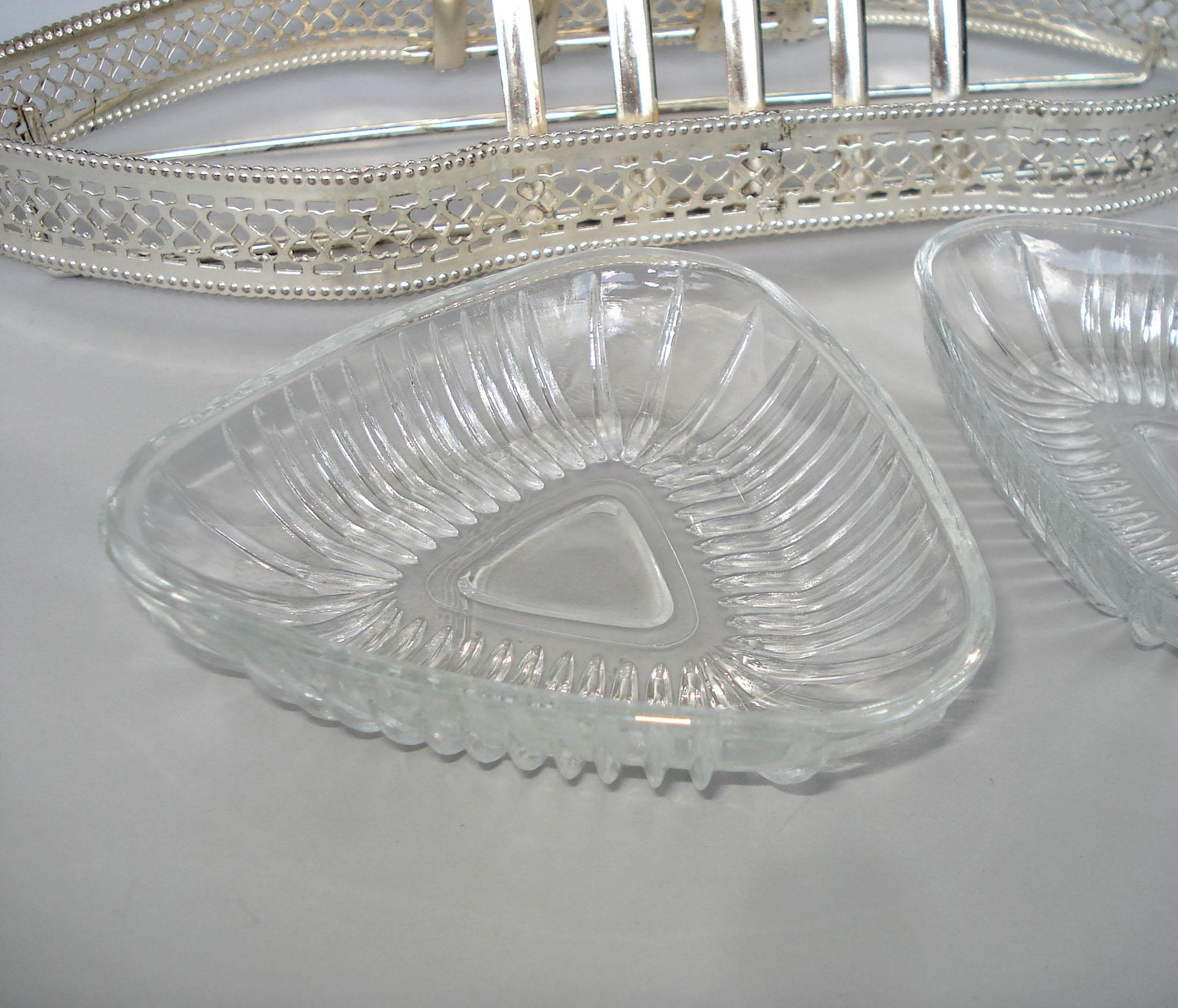 Plated Vintage French Art Deco Toast Rack with Jam and Butter Dishes