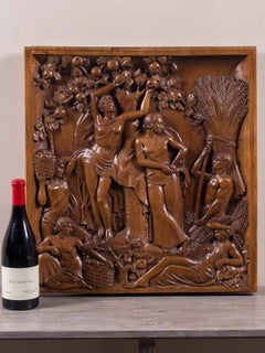 Vintage French Art Deco Walnut Sculpture Panel, circa 1930