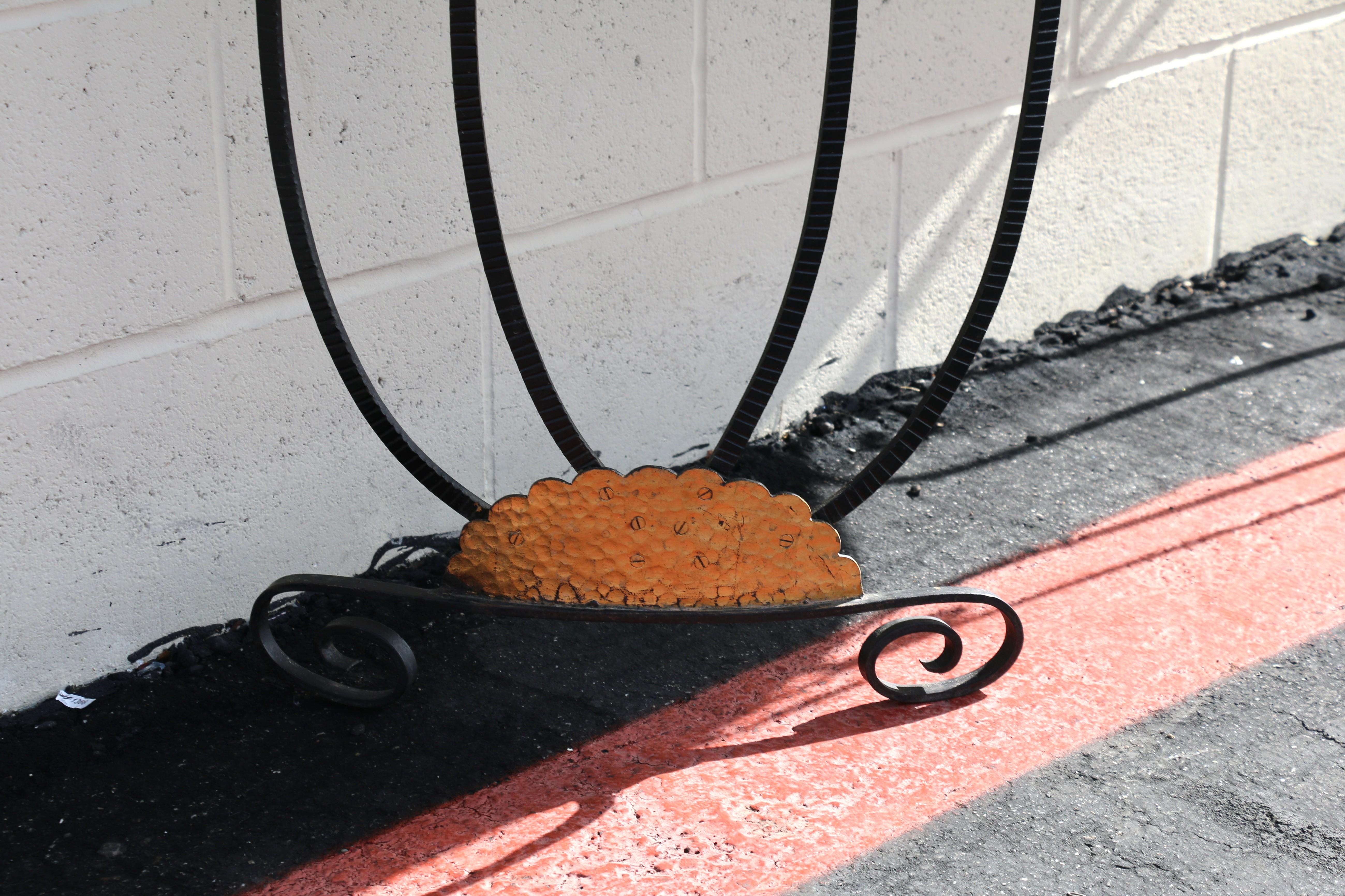 Vintage French Art Deco Wrought Iron Demi-Lune Console Table With Marble Top For Sale 6