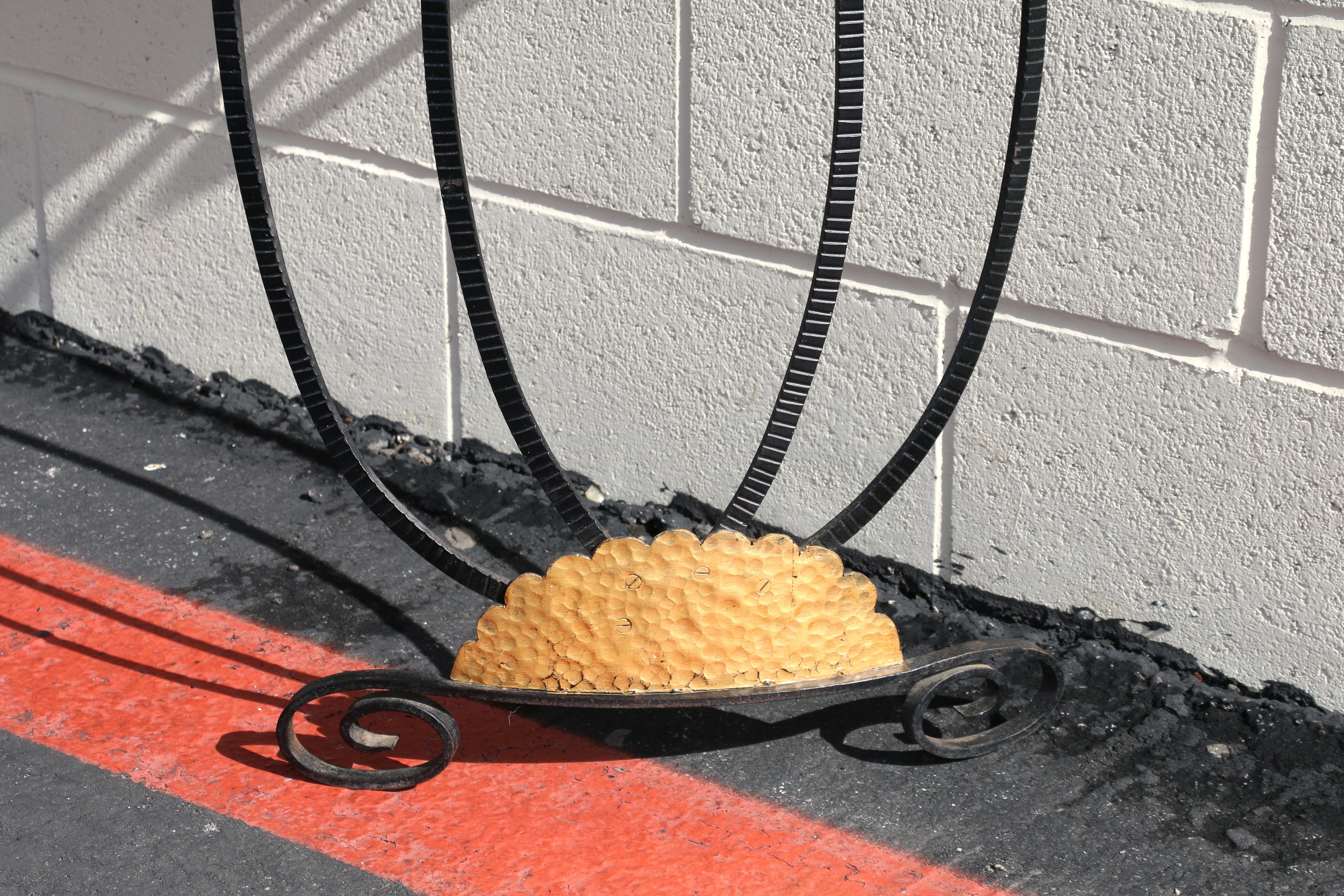 Vintage French Art Deco Wrought Iron Demi-Lune Console Table With Marble Top For Sale 8