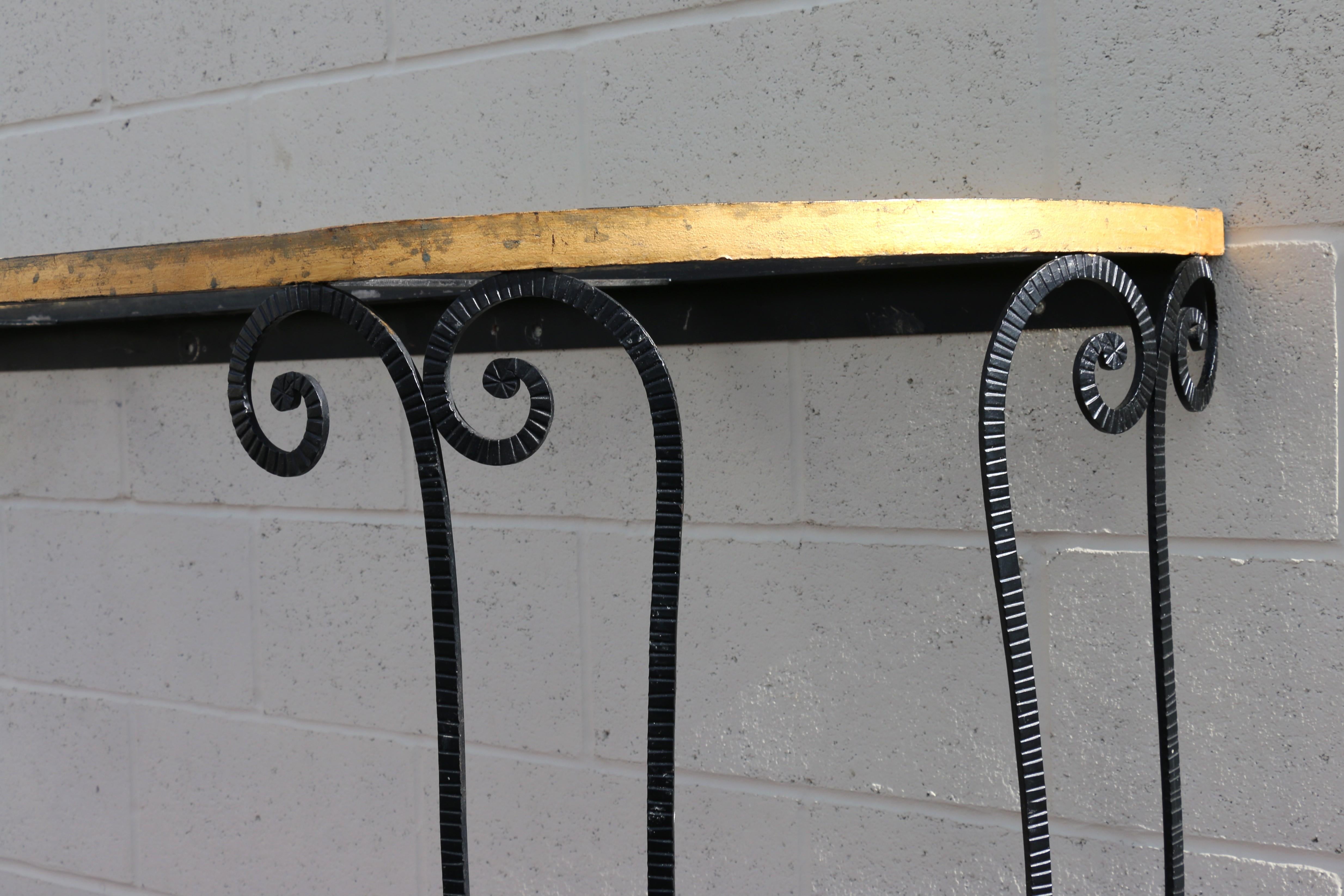 Vintage French Art Deco Wrought Iron Demi-Lune Console Table With Marble Top For Sale 11
