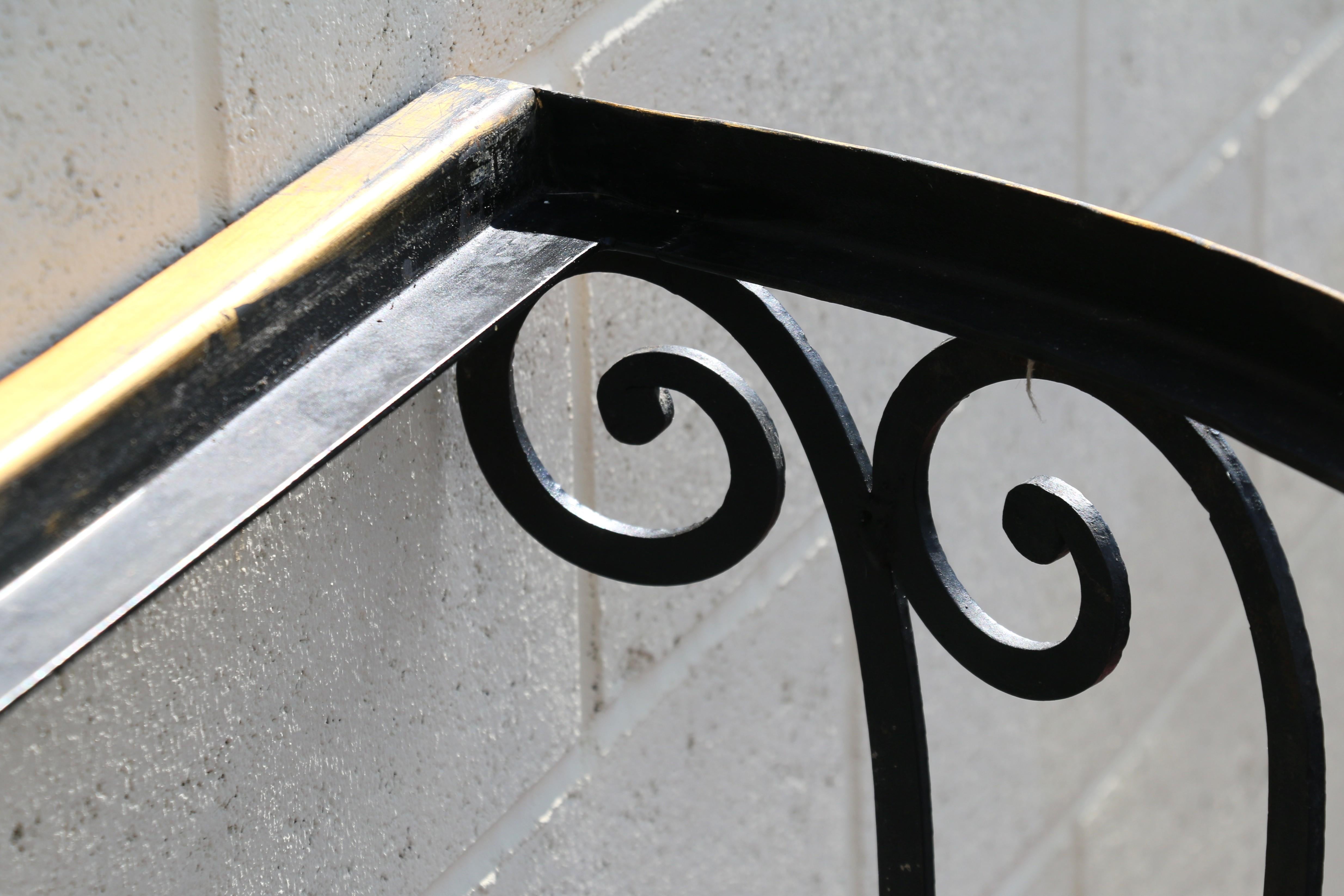 Vintage French Art Deco Wrought Iron Demi-Lune Console Table With Marble Top For Sale 12