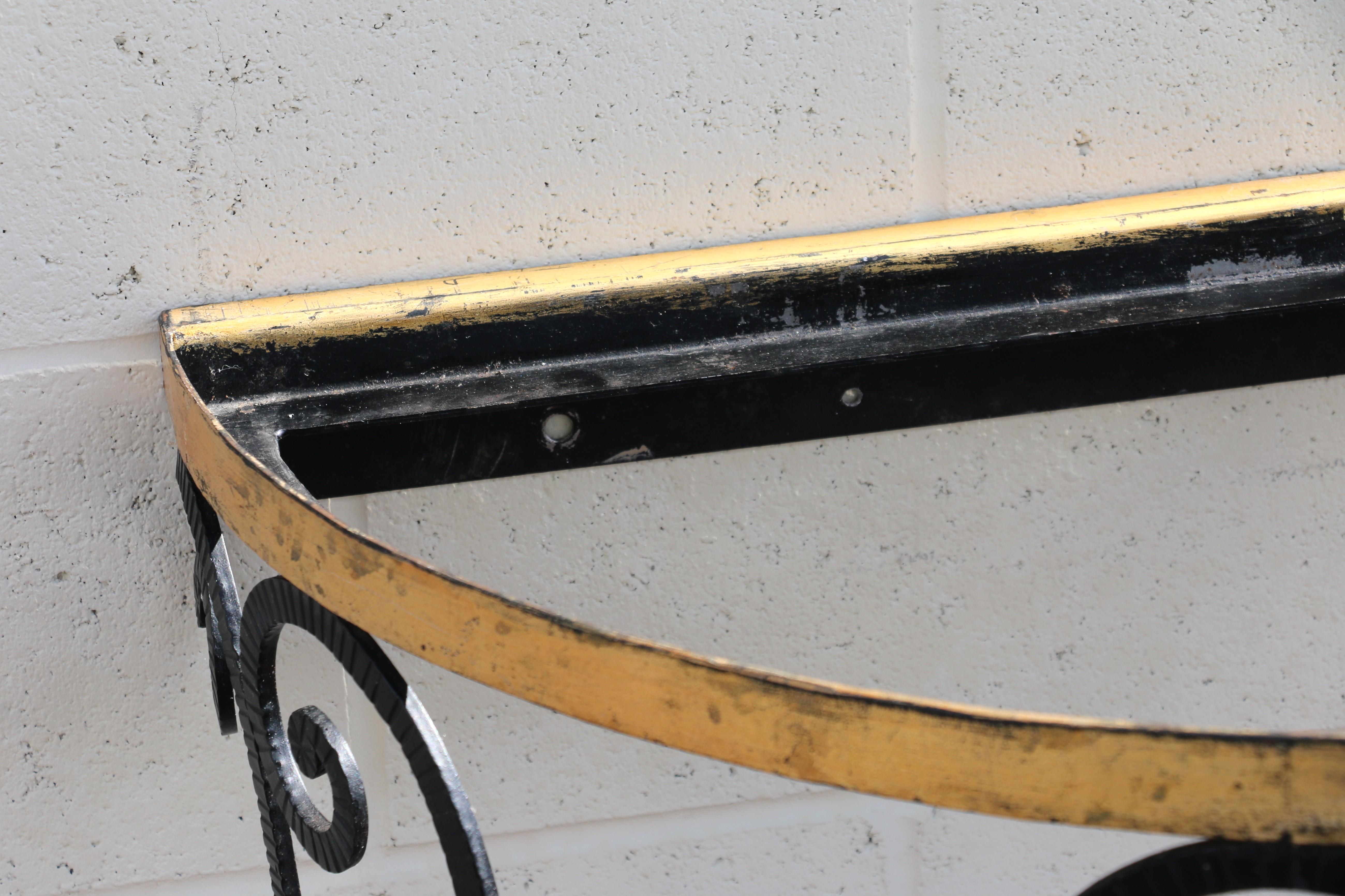 Vintage French Art Deco Wrought Iron Demi-Lune Console Table With Marble Top For Sale 13