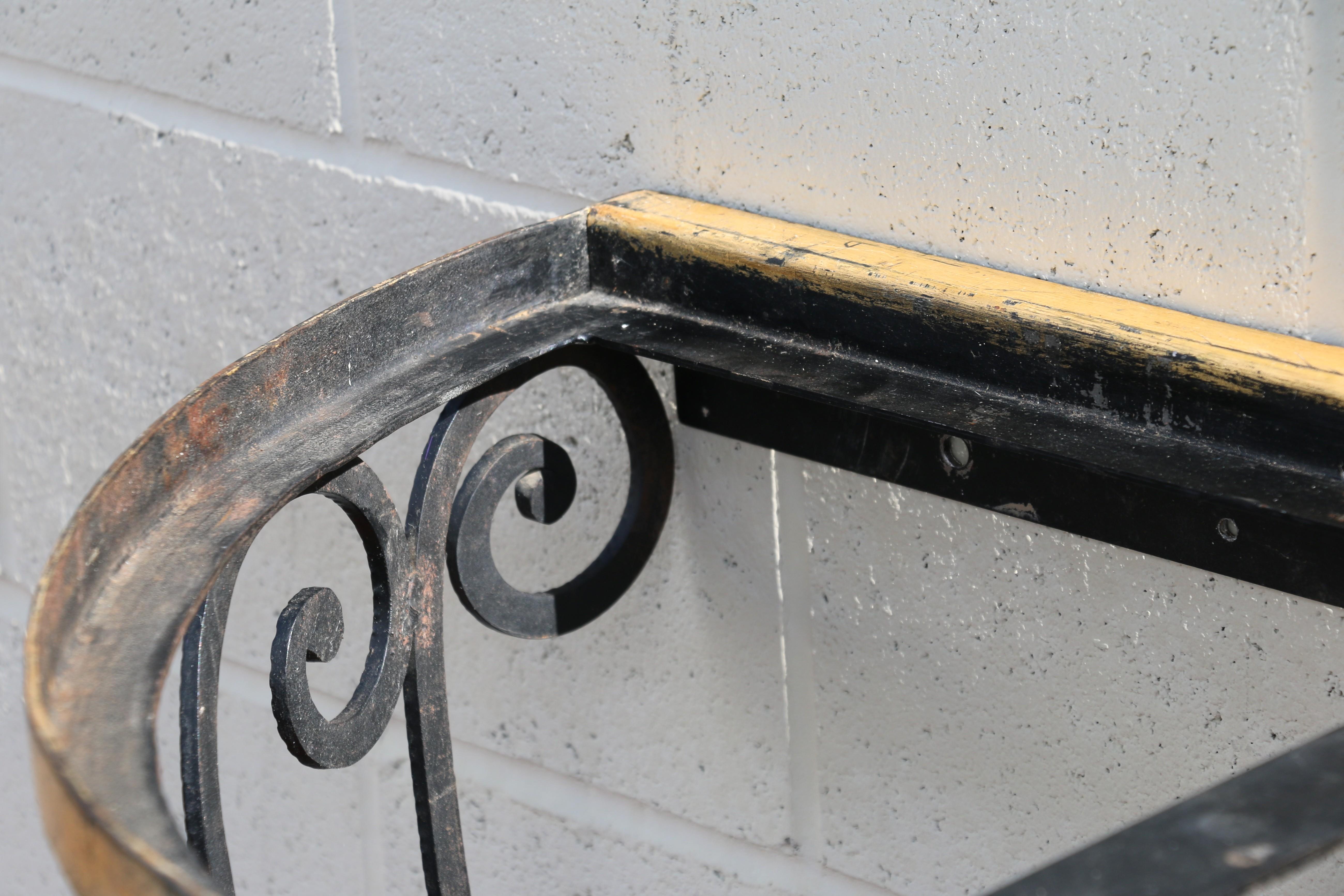 Vintage French Art Deco Wrought Iron Demi-Lune Console Table With Marble Top For Sale 14