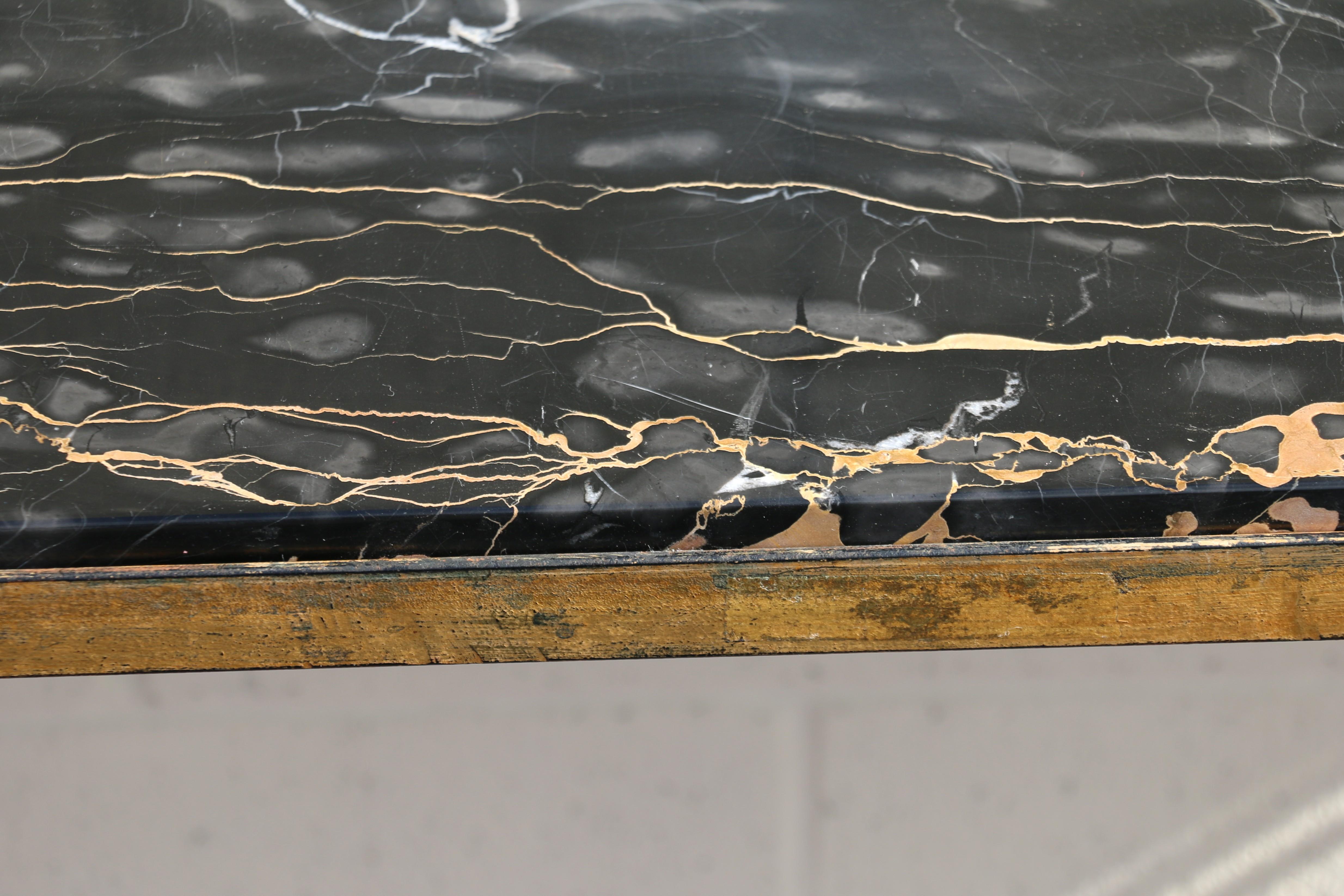 Vintage French Art Deco Wrought Iron Demi-Lune Console Table With Marble Top For Sale 1