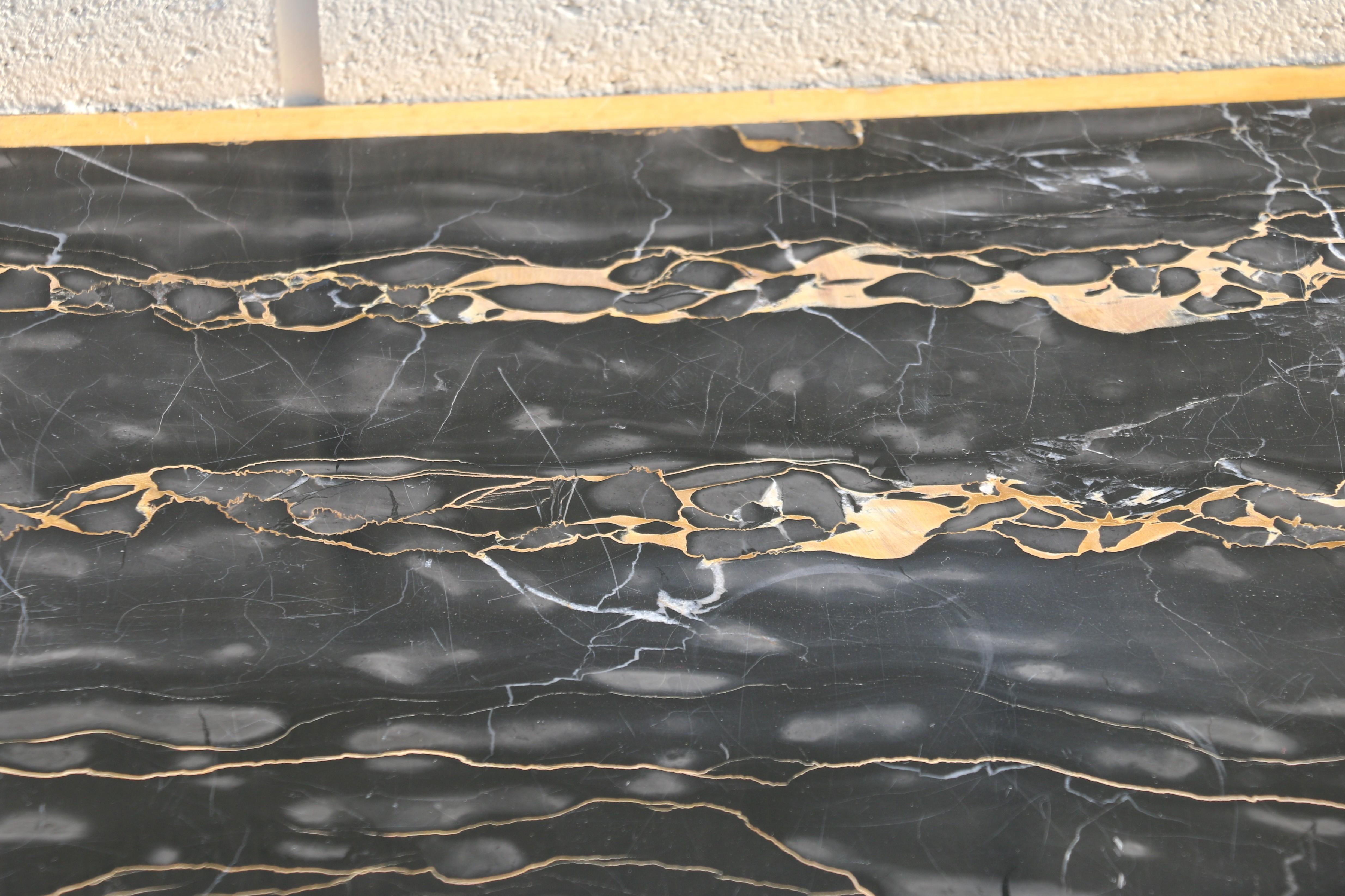 Vintage French Art Deco Wrought Iron Demi-Lune Console Table With Marble Top For Sale 2