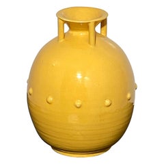 Vaso d'epoca francese Art Déco giallo smaltato Primavera
