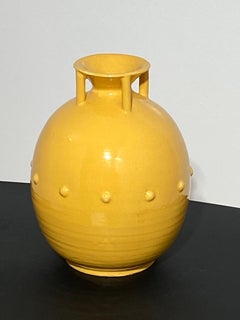Vaso d'epoca francese Art Déco giallo smaltato Primavera