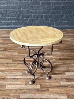 Vintage French Art Nouveau Brass Side Table w/ Scrollwork Base