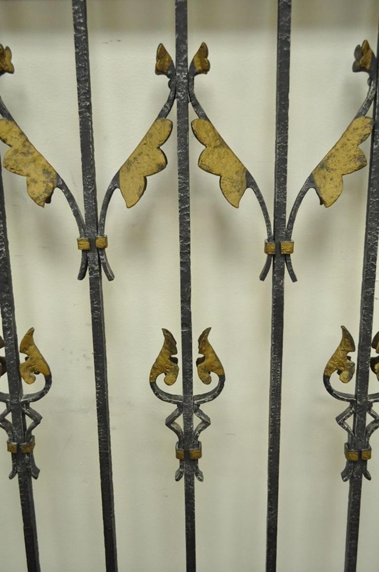 20th Century Vintage French Art Nouveau Gilt Wrought Iron Full Size Bed Headboard Fence Gate