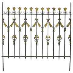 Antique French Art Nouveau Gilt Wrought Iron Full Size Bed Headboard Fence Gate
