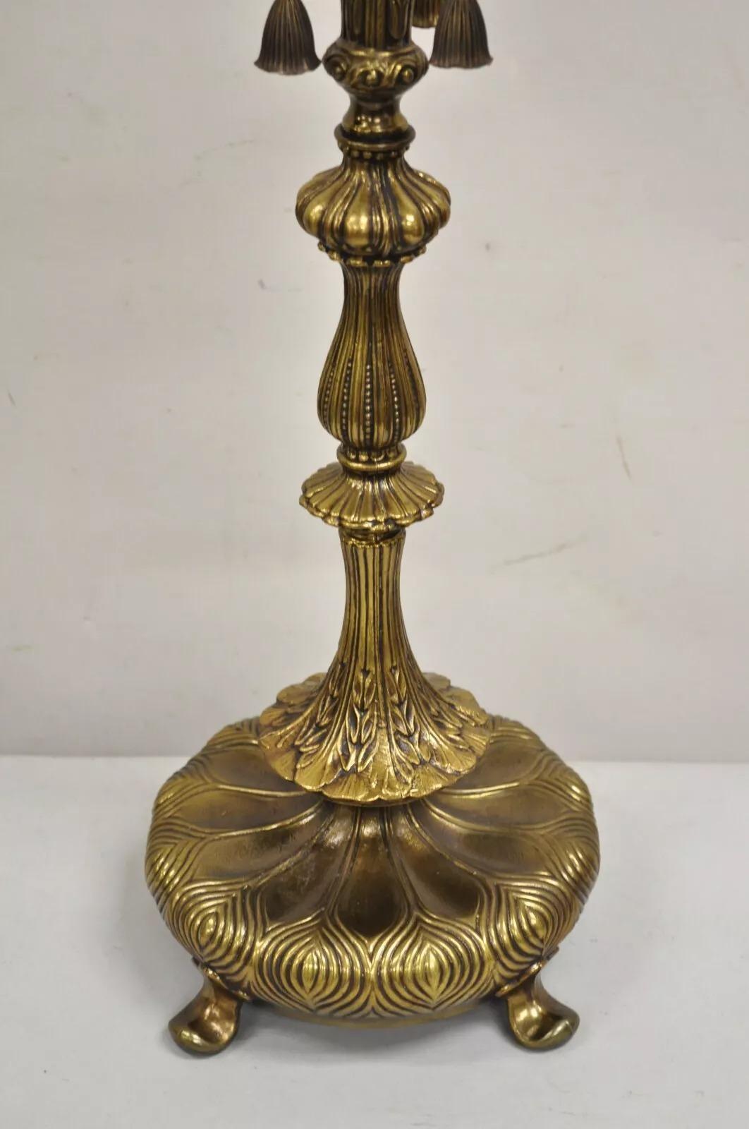 Art nouveau Lampe de bureau lotus vintage en métal Art Nouveau français 3 feux en laiton en vente