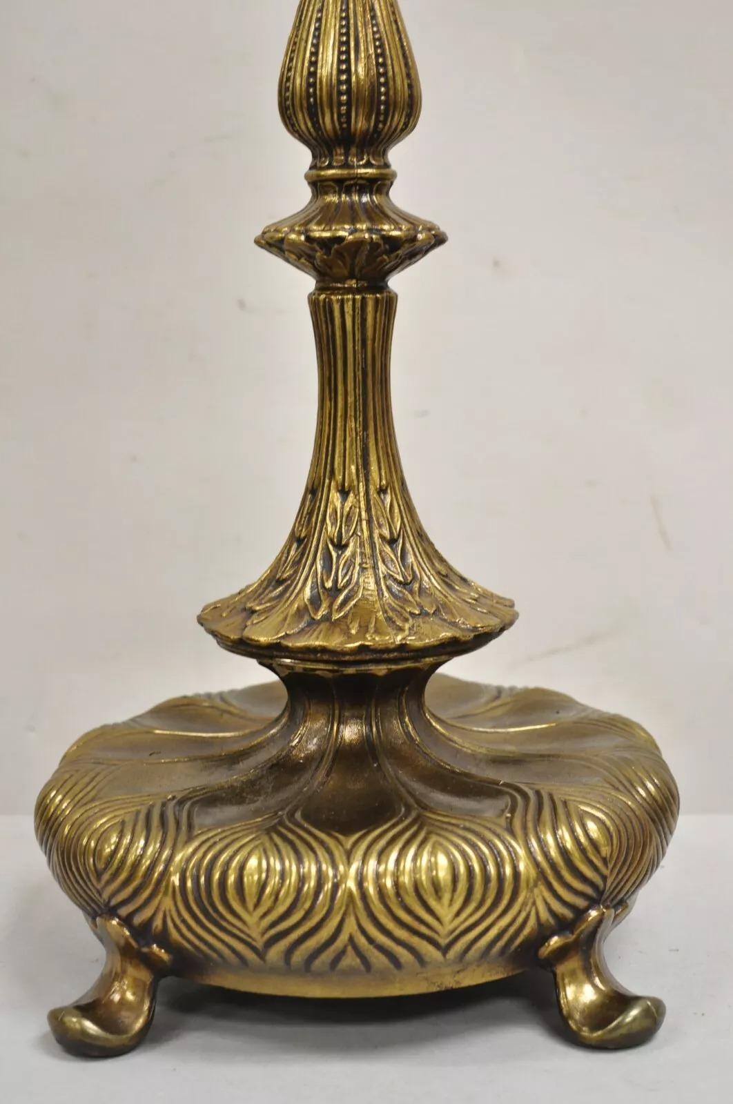 Métal Lampe de bureau lotus vintage en métal Art Nouveau français 3 feux en laiton en vente