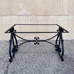 Vintage French Art Nouveau Style Black Wrought Iron Scrolling Dining Table Base