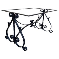 Vintage French Art Nouveau Style Black Wrought Iron Scrolling Dining Table Base