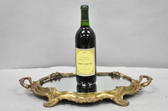 Vintage French Art Nouveau Style Bronze Vanity Mirror Powder Room Perfume Tray