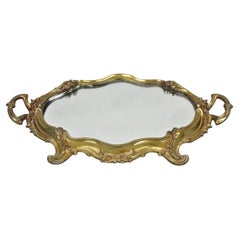 Vintage French Art Nouveau Style Bronze Vanity Mirror Powder Room Perfume Tray