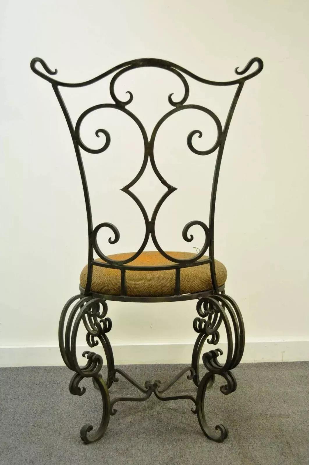 Vintage French Art Nouveau Style Hand Forged Scrolling Wrought Iron Side Chair For Sale 5