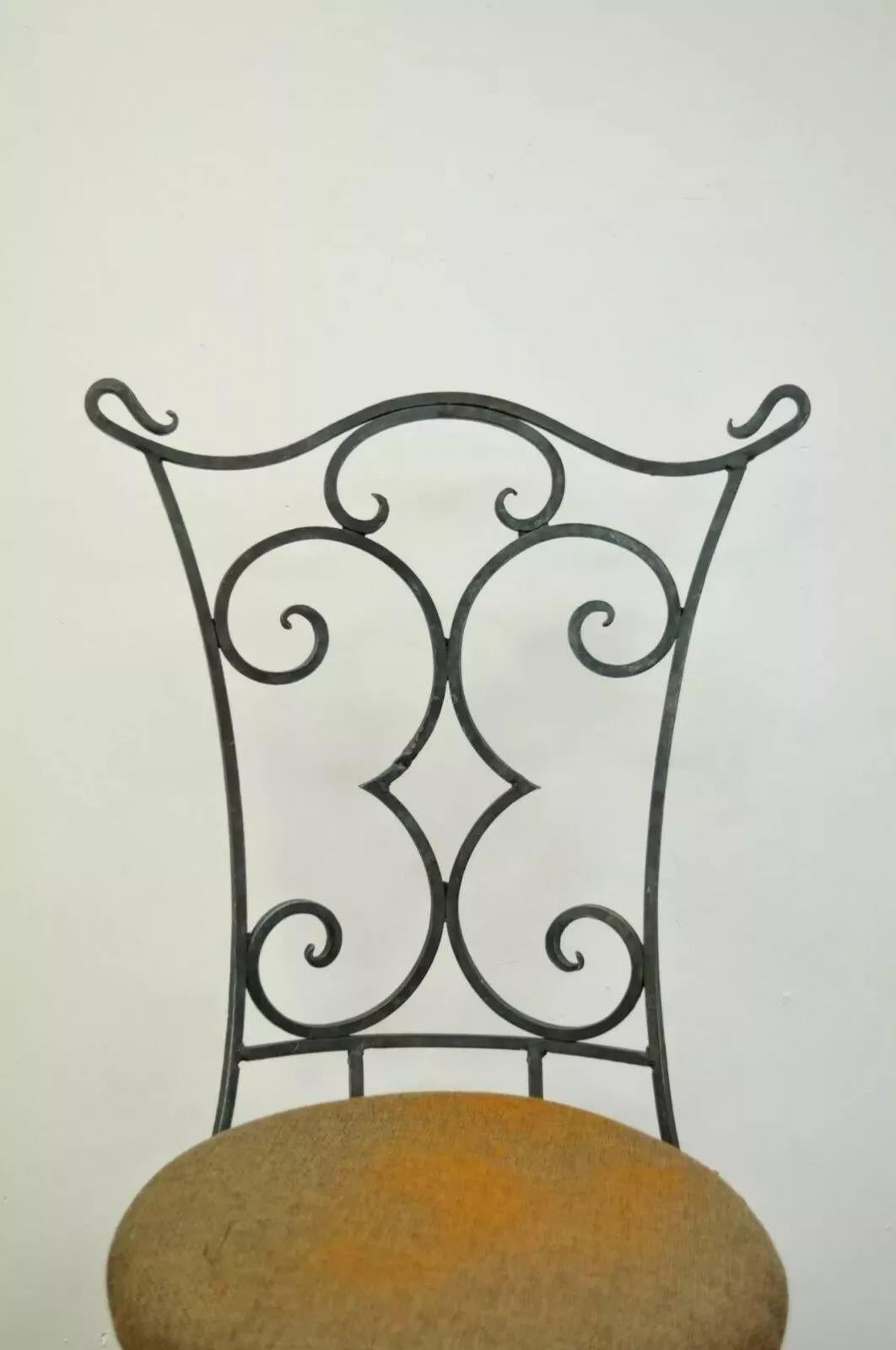 Unknown Vintage French Art Nouveau Style Hand Forged Scrolling Wrought Iron Side Chair For Sale