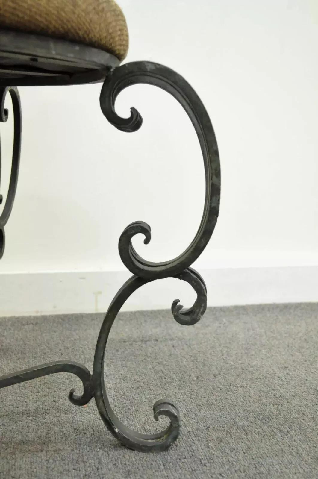Vintage French Art Nouveau Style Hand Forged Scrolling Wrought Iron Side Chair For Sale 1