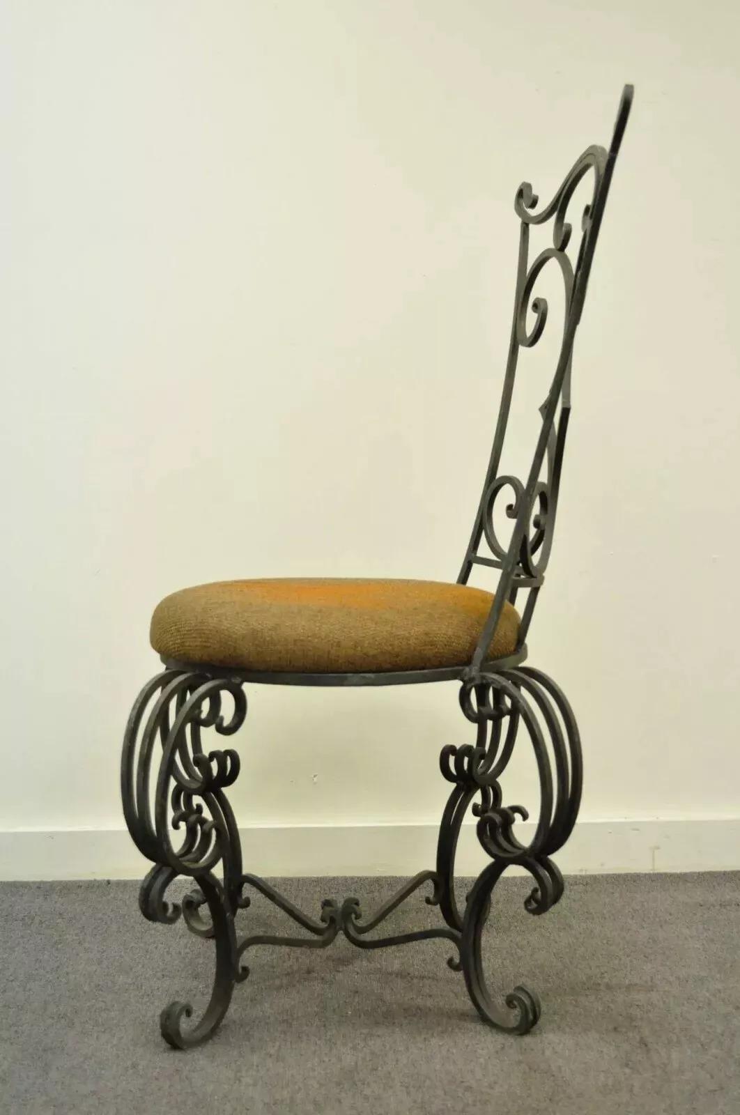Vintage French Art Nouveau Style Hand Forged Scrolling Wrought Iron Side Chair For Sale 2