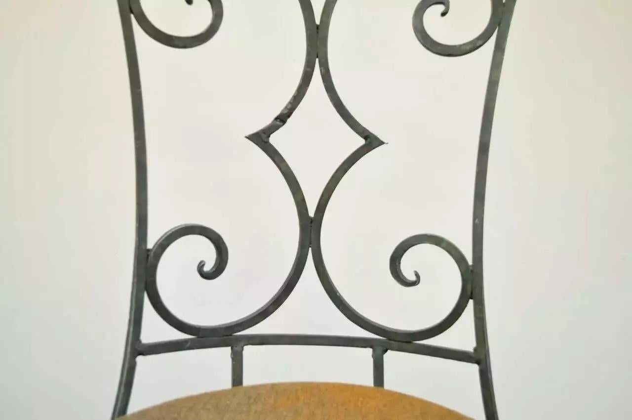 Vintage French Art Nouveau Style Hand Forged Scrolling Wrought Iron Side Chair For Sale 4