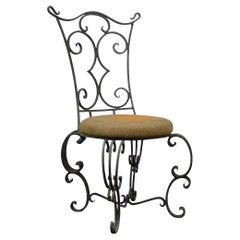 Silla Lateral de Hierro Forjado Forjado a Mano Estilo Art Nouveau Francés Vintage
