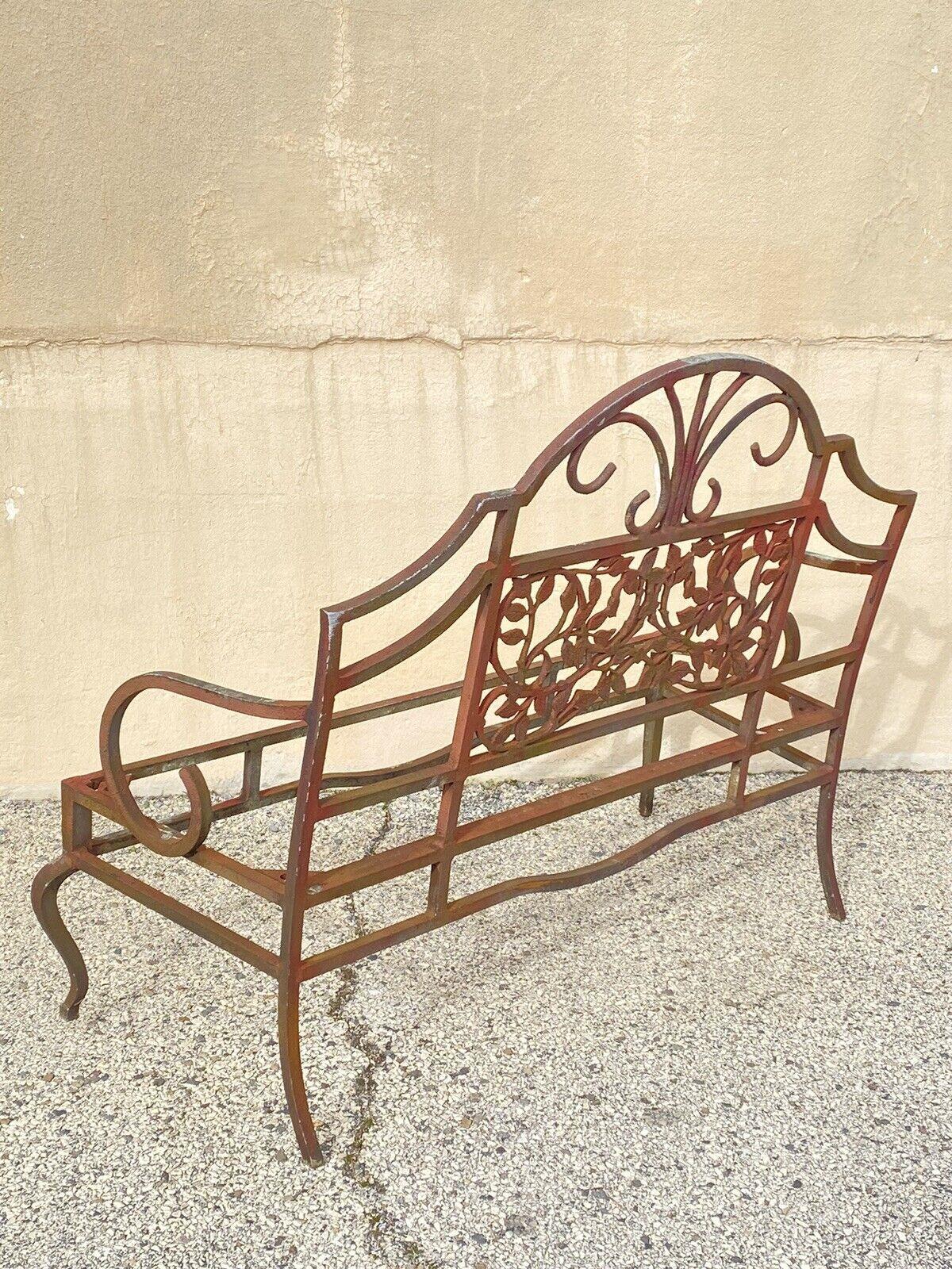 Vintage French Art Nouveau Style Leafy Vine Cast Aluminum Garden Patio Bench For Sale 6