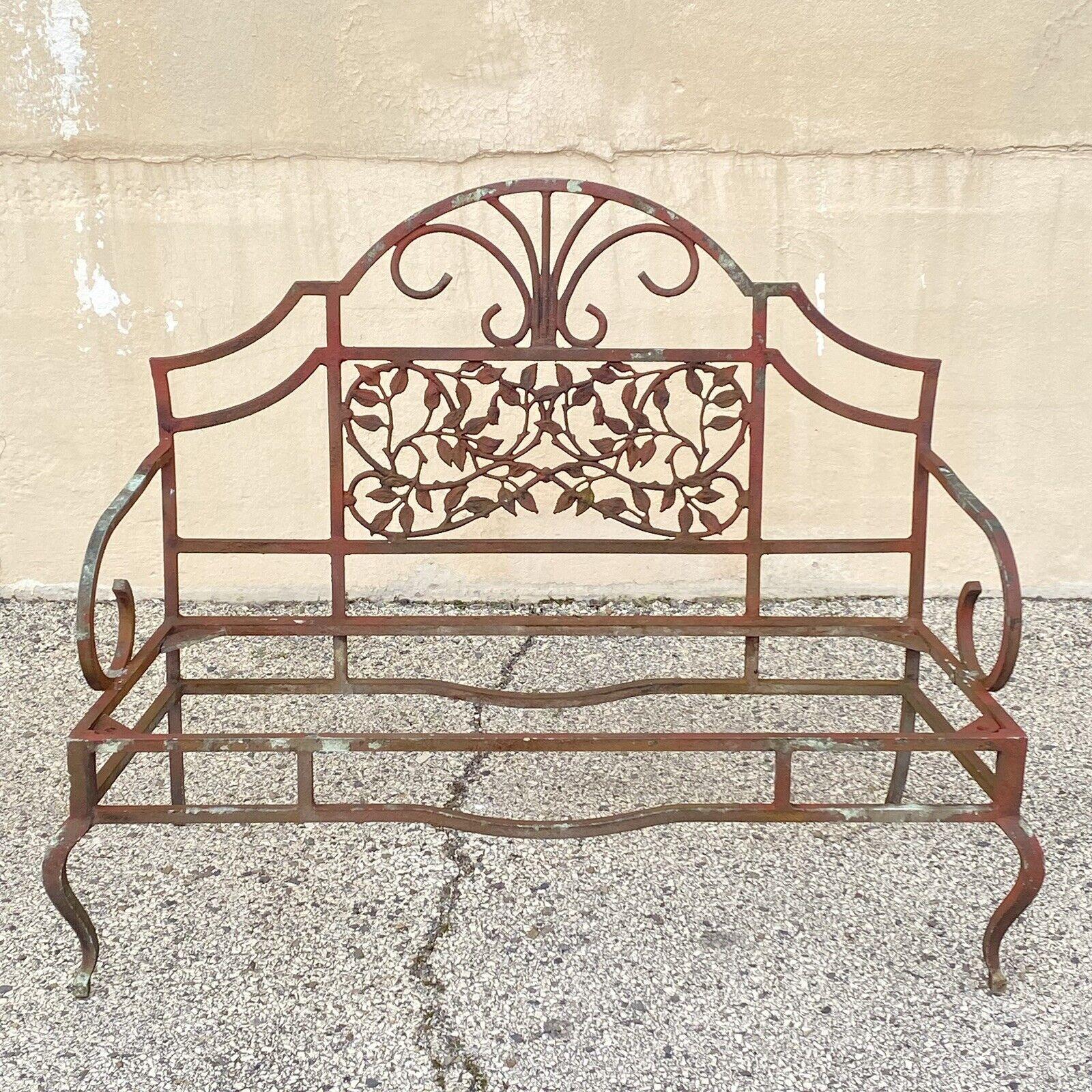 20th Century Vintage French Art Nouveau Style Leafy Vine Cast Aluminum Garden Patio Bench For Sale