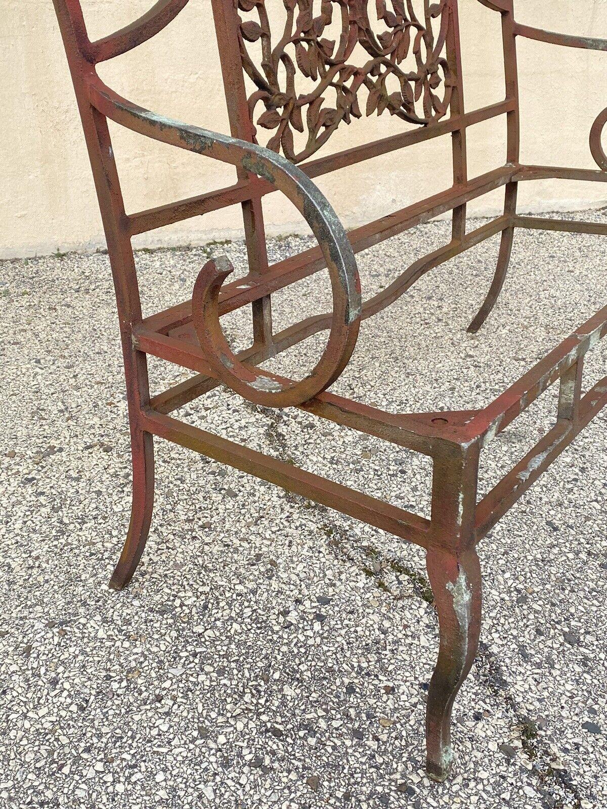 Vintage French Art Nouveau Style Leafy Vine Cast Aluminum Garden Patio Bench For Sale 1