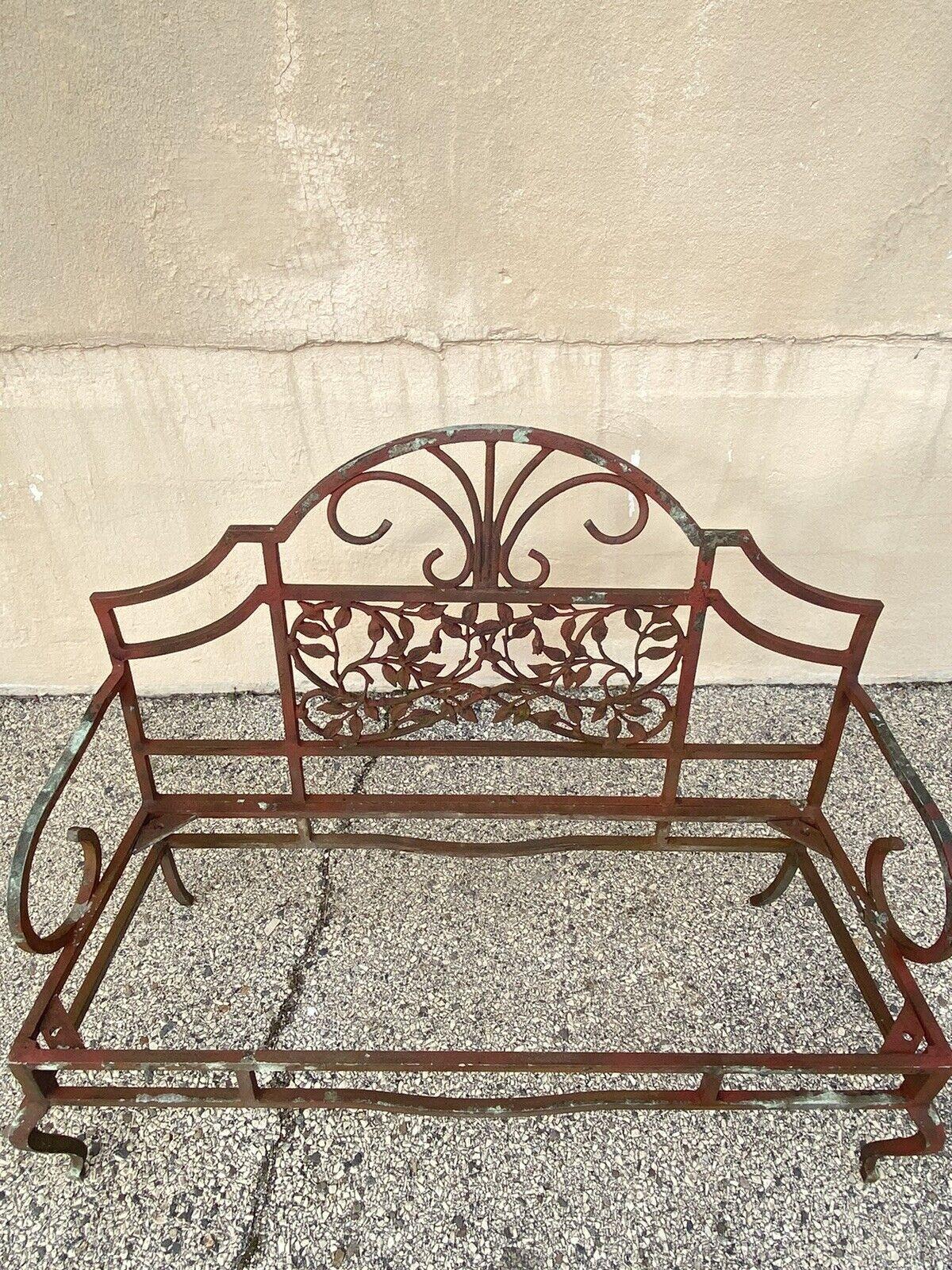 Vintage French Art Nouveau Style Leafy Vine Cast Aluminum Garden Patio Bench For Sale 2