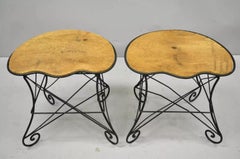 Vintage French Art Nouveau Style Scrolling Wrought Iron Stools - a Pair