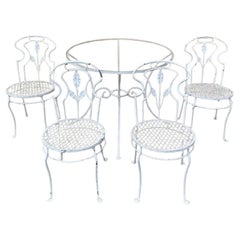 Juego de comedor de jardín de hierro forjado estilo Art Nouveau francés vintage - Juego de 5 piezas