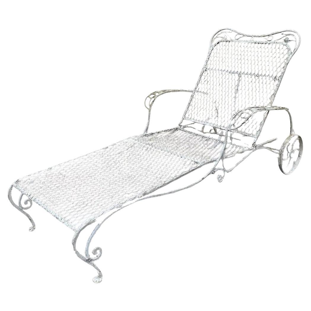 Vintage French Art Nouveau Wrought Iron Adjustable Garden Patio Chaise Lounge