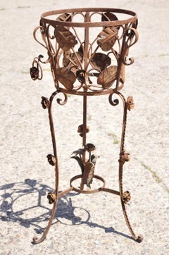 Vintage French Art Nouveau Wrought Iron Leaf Vine Garden Planter Pot Plant Stand