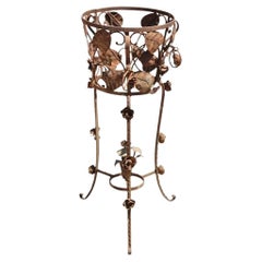 Vintage French Art Nouveau Wrought Iron Leaf Vine Garden Planter Pot Plant Stand