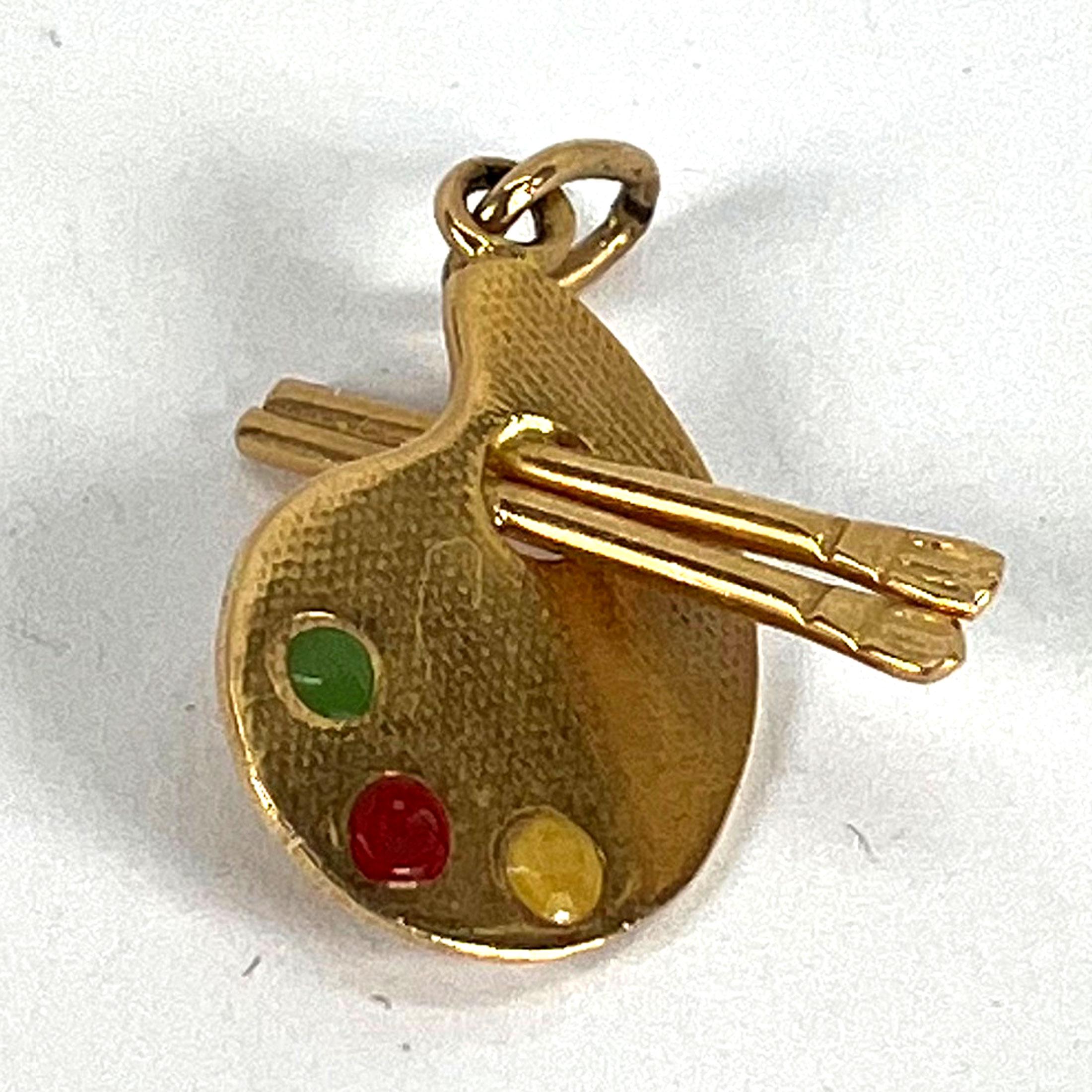 Vintage French Artist's Palette 18K Yellow Gold Enamel Charm Pendant For Sale 9